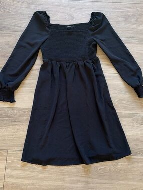 Black Long Sleeve Smocked Waist Dress